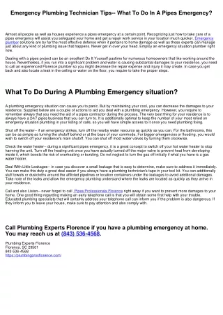 Emergency Situation Plumbing Technician Tips-- What To Do In A Pipes Emergency situation?