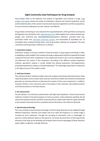eight commonly used techniques for drug analysis