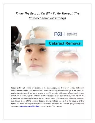 Know The Reason On Why To Go Through The Cataract Removal Surgery