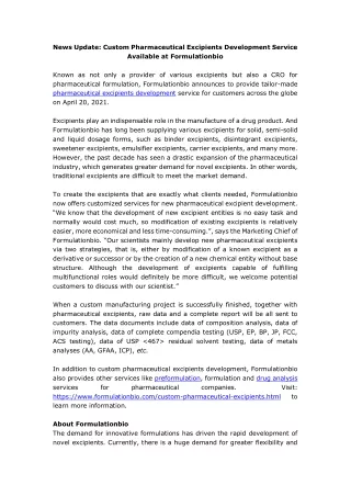 news update custom pharmaceutical excipients