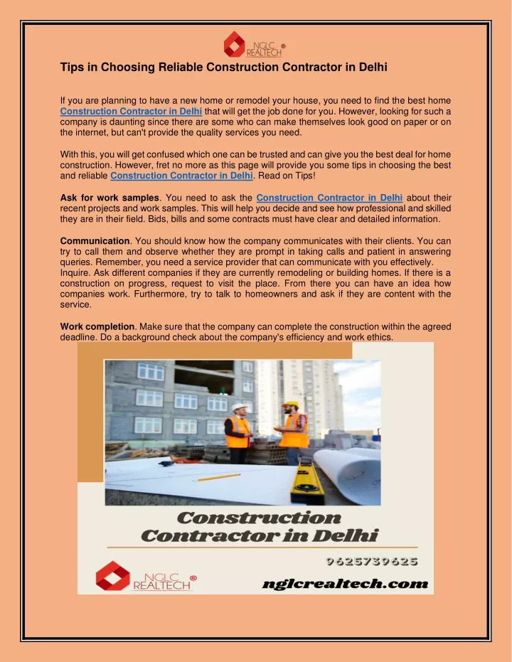 tips in choosing reliable construction contractor