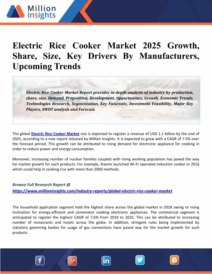 PPT Electric Rice Cooker Market 2025 Global Leading Players, Business