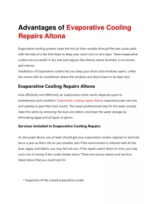 Evaporative Cooling Repairs Altona