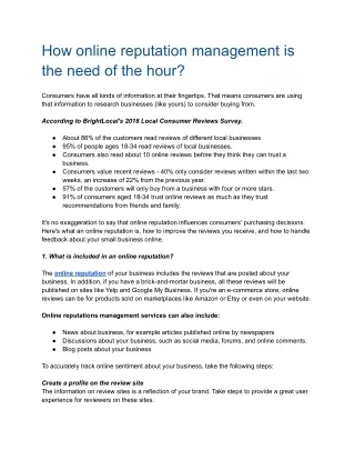 How online reputation management is the need of the hour