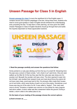 unseen passage for class 5 in english