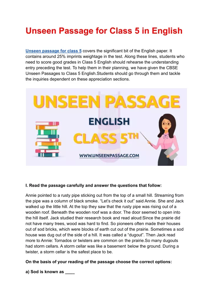 unseen passage for class 5 in english