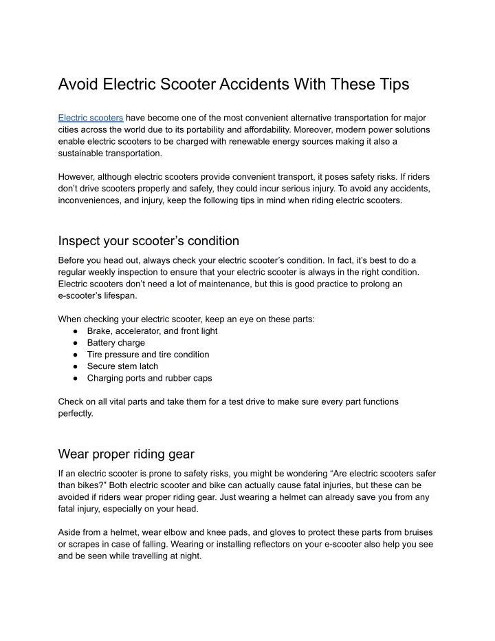 avoid electric scooter accidents with these tips