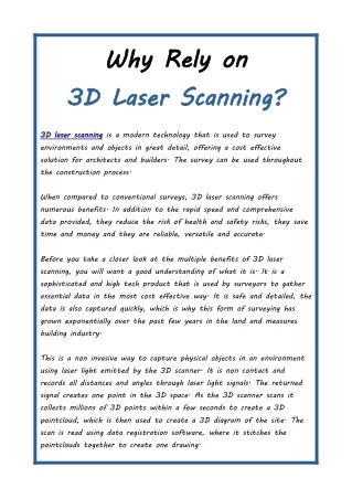 Why Rely on 3D Laser Scanning