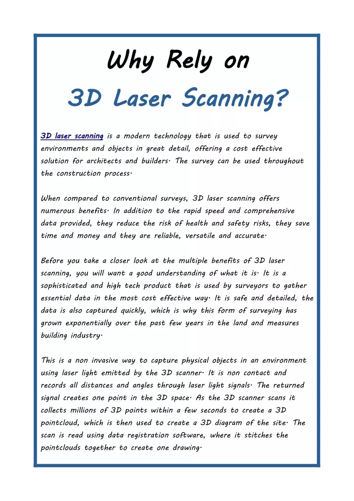 why rely on 3d laser scanning