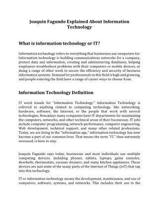 Joaquin Fagundo Explained About Information Technology
