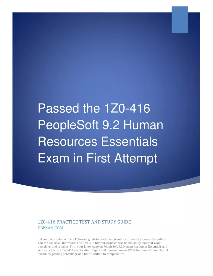 passed the 1z0 416 peoplesoft 9 2 human resources