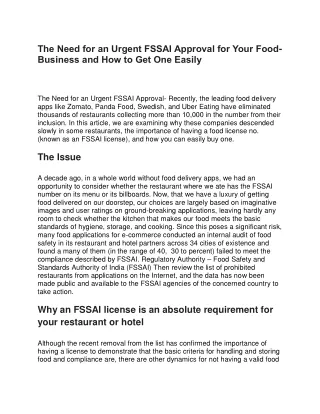 the need for an urgent fssai approval for your
