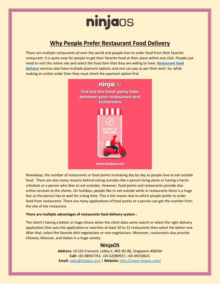 why people prefer restaurant food delivery