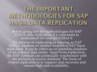 The Important Methodologies for SAP HANA Data Replication