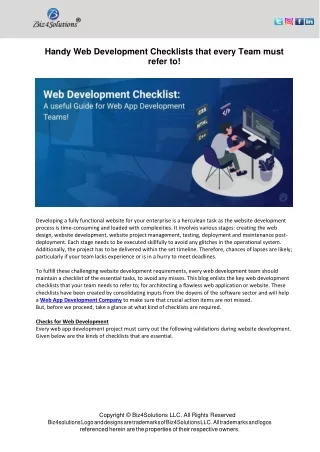 handy web development checklists that every team