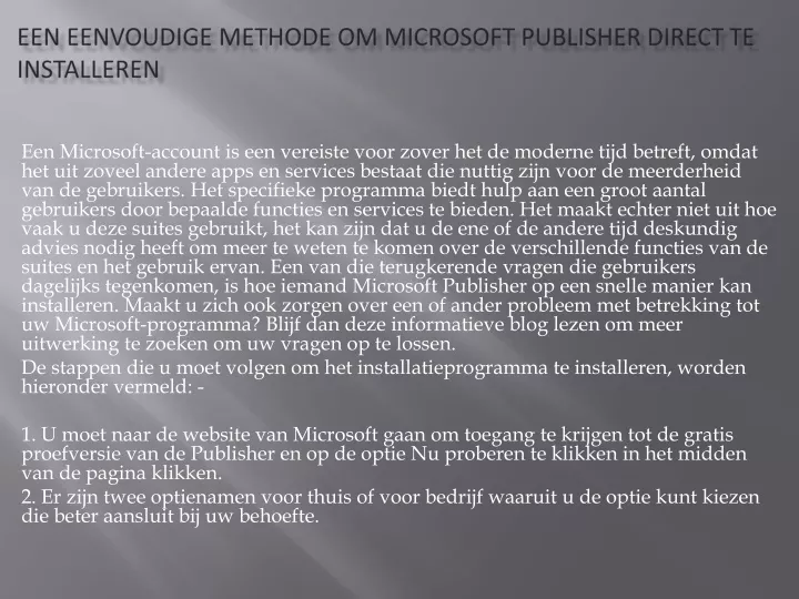 een eenvoudige methode om microsoft publisher direct te installeren