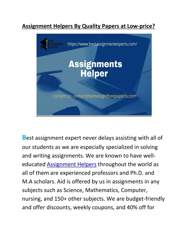 assignment helpers by quality papers at low price
