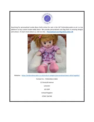 Personalised Cute Rag Dolls Online UK | Embroiderycabin.co.uk