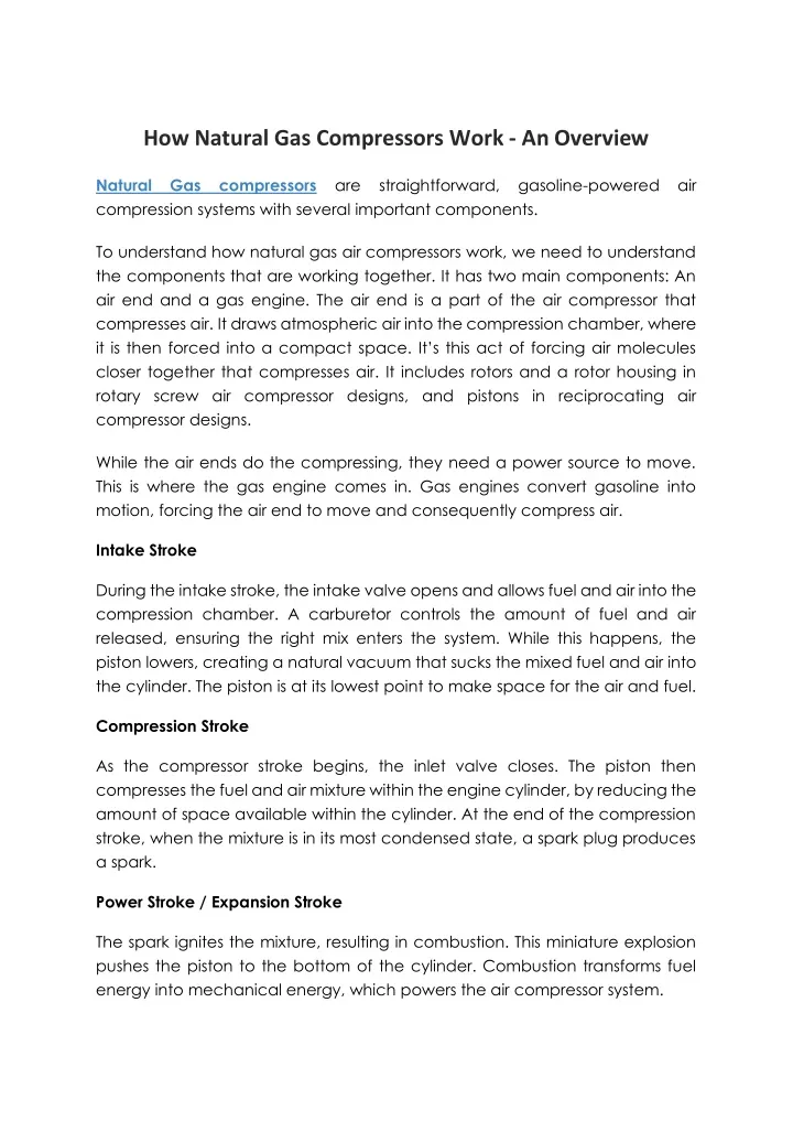 how natural gas compressors work an overview