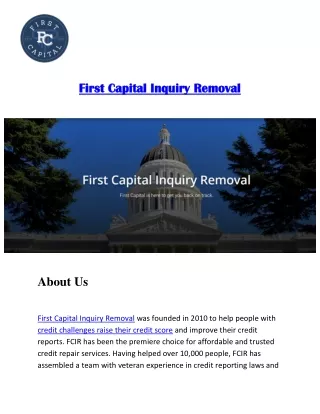 First Capital Inquiry Removal - Credit Inquiry Removal - Credit Repair - Credit Inquiry Removal Service