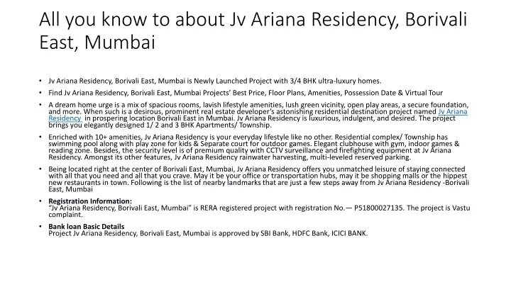 all you know to about jv ariana residency borivali east mumbai