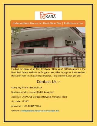 Independent House on Rent Near Me | Ekthikana.com