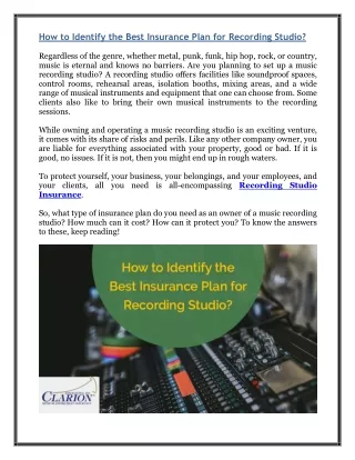 How to Identify the Best Insurance Plan for Recording Studio?
