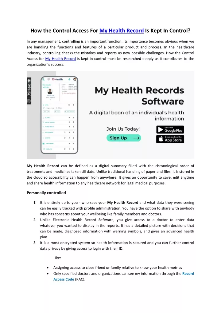 how the control access for my health record
