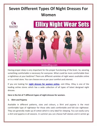 Seven Different Types Of Night Dresses For Women