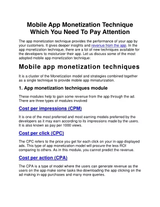mobile app monetization technique which you need