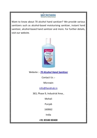 70 Alcohol Hand Sanitizer | Handrub.in