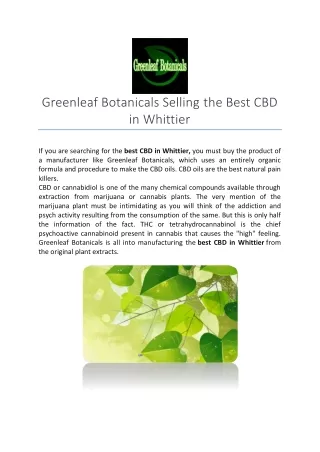 Greenleaf Botanicals Selling the Best CBD in Whittier