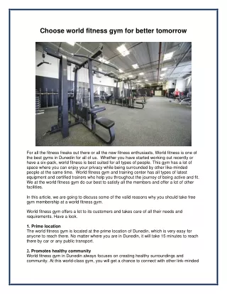 Choose world fitness gym for better tomorrow