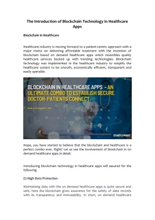 The Introduction of Blockchain Technology in Healthcare Apps