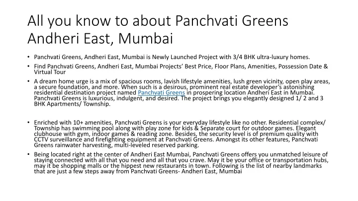 all you know to about panchvati greens andheri east mumbai