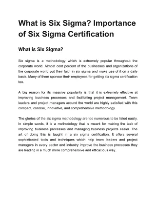 What is Six Sigma ? Importance of Six Sigma Certification