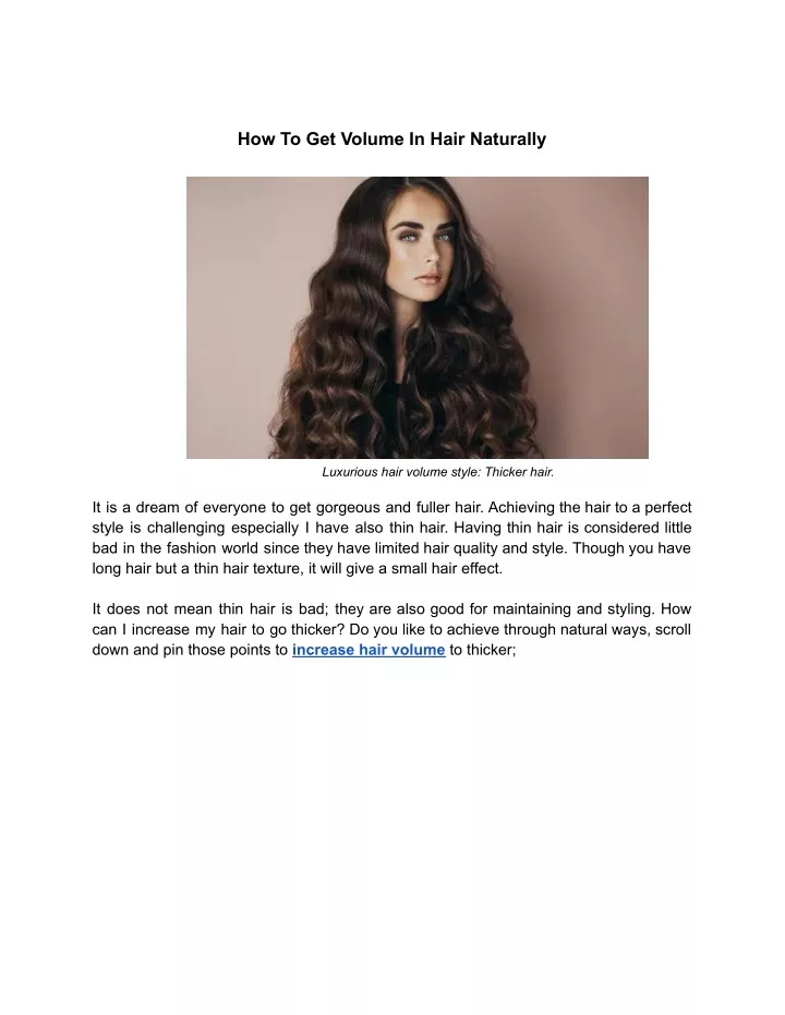 How To Get Volume In Hair Naturally