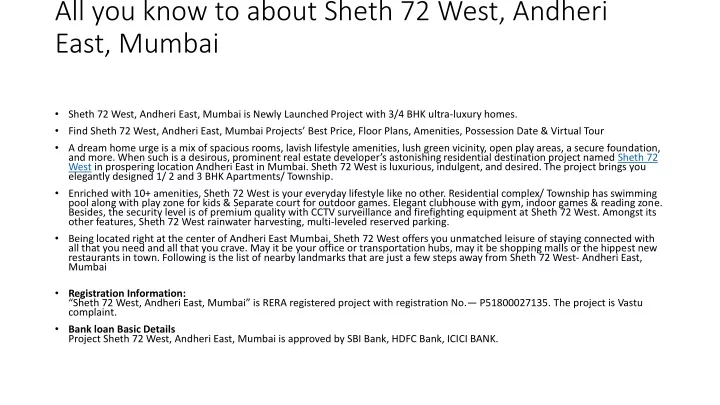 all you know to about sheth 72 west andheri east mumbai