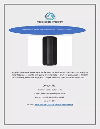 Wave Portable Speaker Shuffle Series 3 Black | Technopoint.com.au