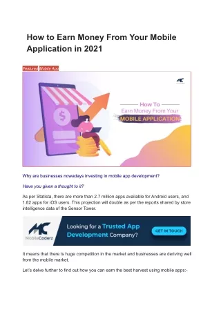 How to Earn Money From Your Mobile Application in 2021