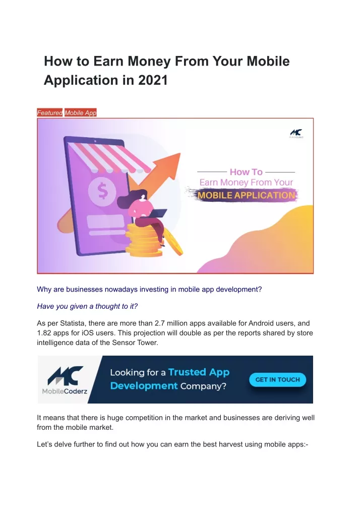 how to earn money from your mobile application