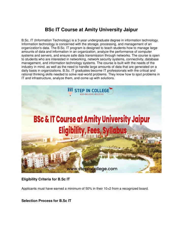 bsc it course at amity university jaipur