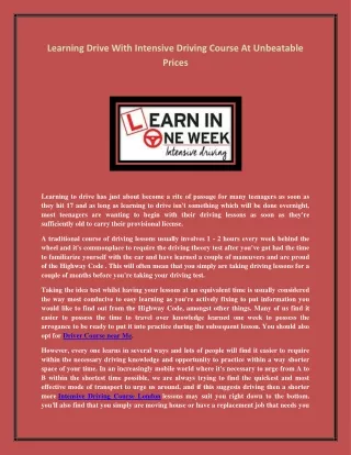 learning drive with intensive driving course