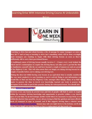 learning drive with intensive driving course
