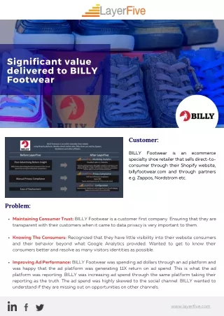 Significant value delivered to BILLY Footwear