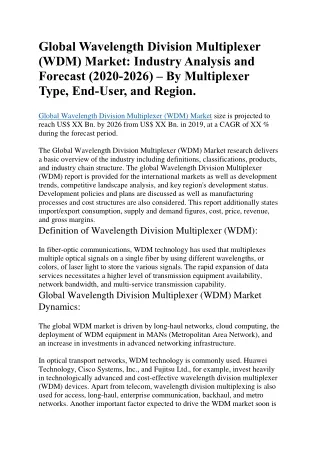 global wavelength division multiplexer wdm market