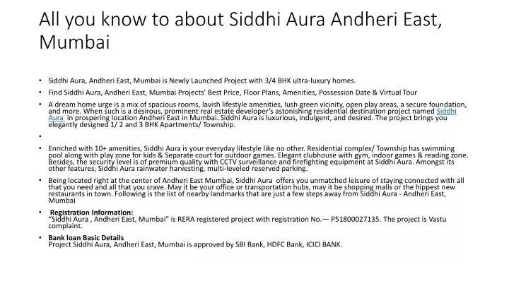 all you know to about siddhi aura andheri east mumbai