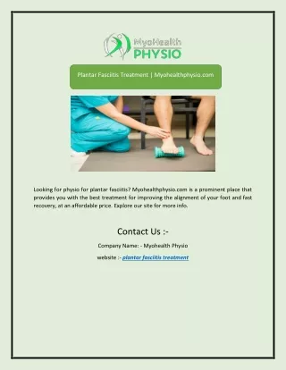 Plantar Fasciitis Treatment | Myohealthphysio.com