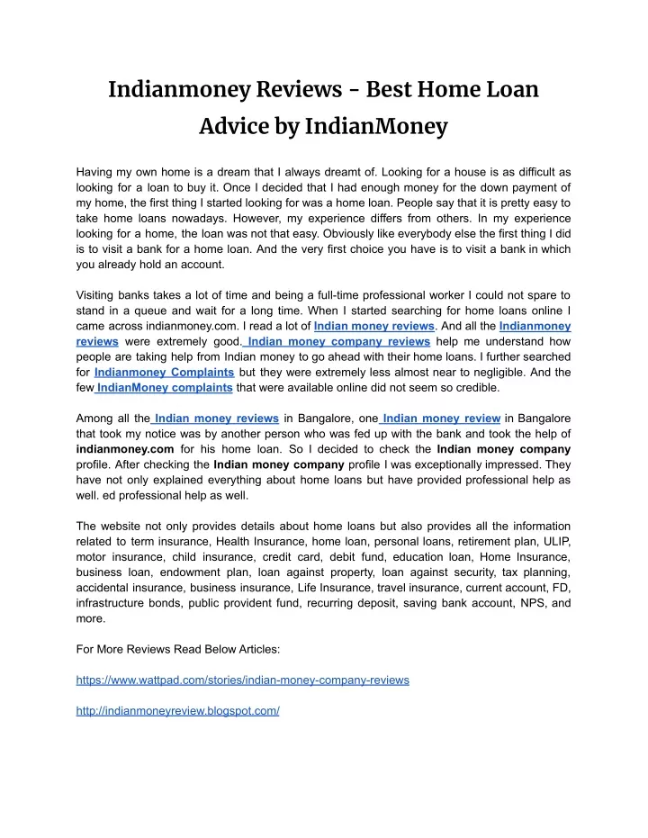 indianmoney reviews best home loan advice