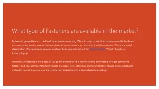 what type of fasteners are available in the market